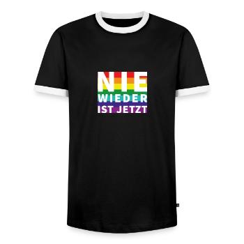 Nie wieder Schriftzug Pride Weisser Text - Männer Kontrast-T-Shirt - Schwarz/Weiß - Vorne - AI Model Female 172 light (172cm) & AI Model Male 178 light (178cm)