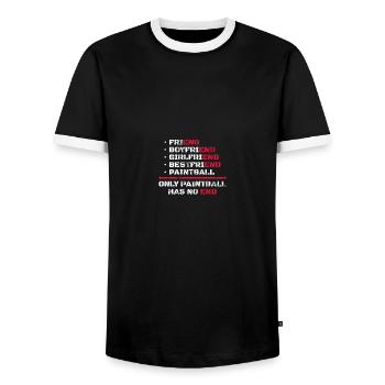 Only Paintball Has No End - Men's Ringer Shirt - black/white - Front - AI Model Female 172 light (172cm) & AI Model Male 178 light (178cm)