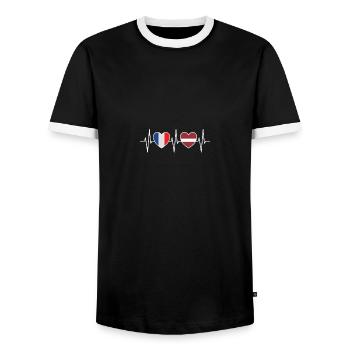 France et Lettonie Drapeau letton Drapeaux - T-shirt contrasté Homme - noir/blanc - Devant - AI Model Female 172 light (172cm) & AI Model Male 178 light (178cm)