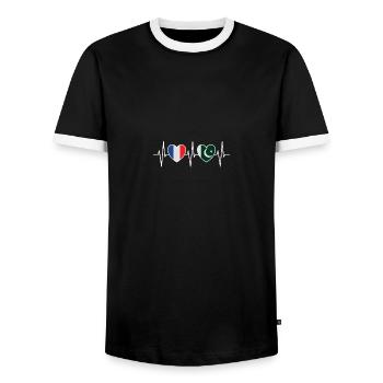 France and Pakistan Pakistani flag - Men's Ringer Shirt - black/white - Front - AI Model Female 172 light (172cm) & AI Model Male 178 light (178cm)