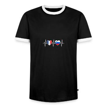 France et Slovénie Drapeau slovène Drapeaux - T-shirt contrasté Homme - noir/blanc - Devant - AI Model Female 172 light (172cm) & AI Model Male 178 light (178cm)