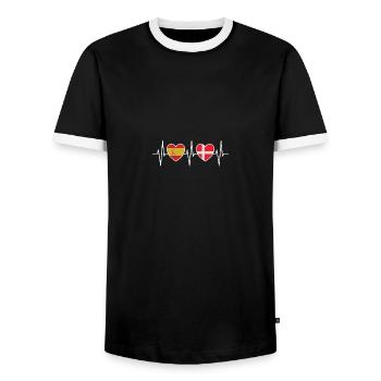 Espagne et Danemark Drapeaux danois - T-shirt contrasté Homme - noir/blanc - Devant - AI Model Female 172 light (172cm) & AI Model Male 178 light (178cm)