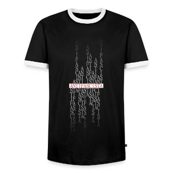 Antifascista Typo Collage rot/gradient - Männer Kontrast-T-Shirt - Schwarz/Weiß - Vorne - AI Model Female 172 light (172cm) & AI Model Male 178 light (178cm)