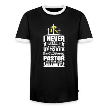 Pasteur Appréciation Clergé Prédicateur Chrétien - T-shirt contrasté Homme - noir/blanc - Devant - AI Model Female 172 light (172cm) & AI Model Male 178 light (178cm)