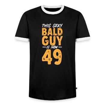 Bald Head Baldness Beard Bald Head - Men's Ringer Shirt - black/white - Front - AI Model Female 172 light (172cm) & AI Model Male 178 light (178cm)
