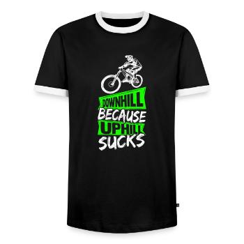 Downhill Because Uphill Sucks Gift MTB Biker R - Men's Ringer Shirt - black/white - Front - AI Model Female 172 light (172cm) & AI Model Male 178 light (178cm)