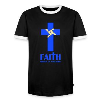 faith brings us together - Men's Ringer Shirt - black/white - Front - AI Model Female 172 light (172cm) & AI Model Male 178 light (178cm)