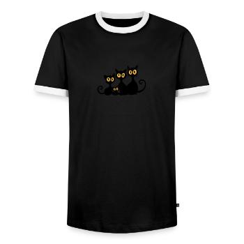 Schwarze Katzen - Männer Kontrast-T-Shirt - Schwarz/Weiß - Vorne - AI Model Female 172 light (172cm) & AI Model Male 178 light (178cm)