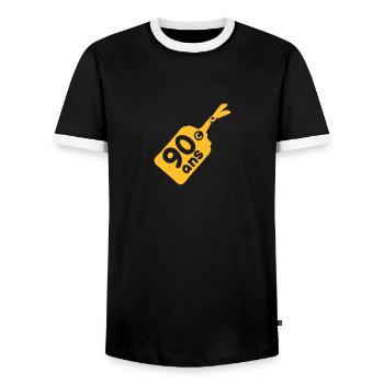 beschriften 90 Jahre - Männer Kontrast-T-Shirt - Schwarz/Weiß - Vorne - AI Model Female 172 light (172cm) & AI Model Male 178 light (178cm)