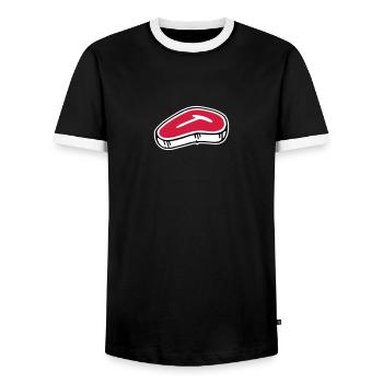 T-Bone Steak - Männer Kontrast-T-Shirt - Schwarz/Weiß - Vorne - AI Model Female 172 light (172cm) & AI Model Male 178 light (178cm)
