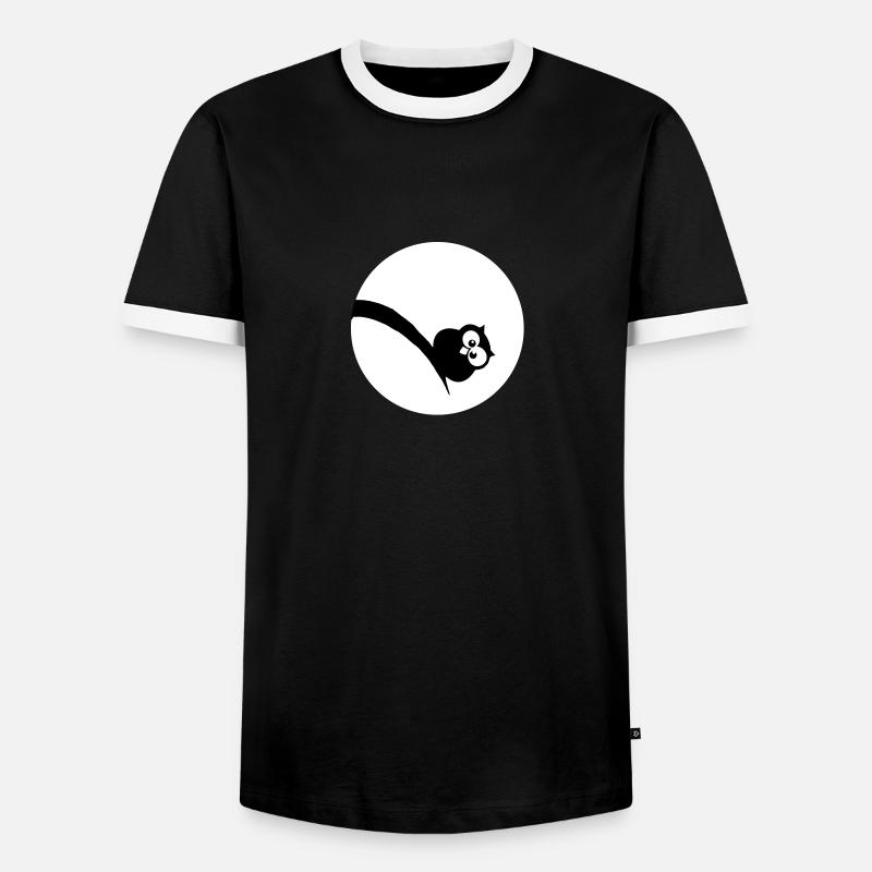 Dicke Eule im Mondenschein - Männer Kontrast-T-Shirt - Schwarz/Weiß