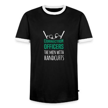 Justizvollzug Motiv für Strafvollzugs-Beamte - Männer Kontrast-T-Shirt - Schwarz/Weiß - Vorne - AI Model Female 172 light (172cm) & AI Model Male 178 light (178cm)