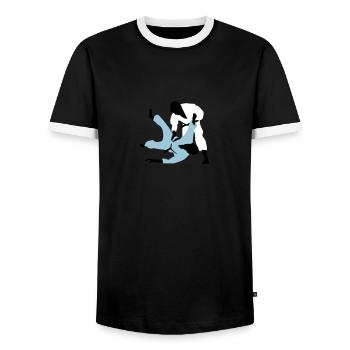 judo_a_3c - Men's Ringer Shirt - black/white - Front - AI Model Female 172 light (172cm) & AI Model Male 178 light (178cm)