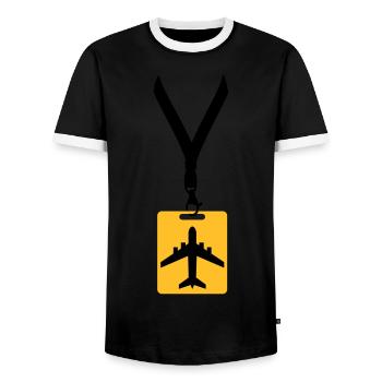 badge line airplane airplane fly pilot holiday tra - Men's Ringer Shirt - black/white - Front - AI Model Female 172 light (172cm) & AI Model Male 178 light (178cm)