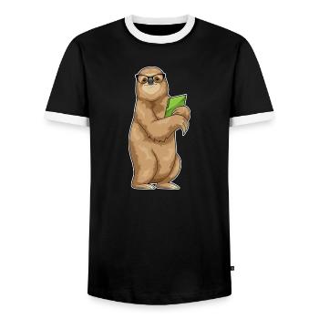 Faultier Sekretärin Ordner Büro - Männer Kontrast-T-Shirt - Schwarz/Weiß - Vorne - AI Model Female 172 light (172cm) & AI Model Male 178 light (178cm)