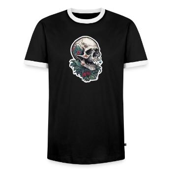 Conception de crâne d’impression de tatouage - T-shirt contrasté Homme - noir/blanc - Devant - AI Model Female 172 light (172cm) & AI Model Male 178 light (178cm)