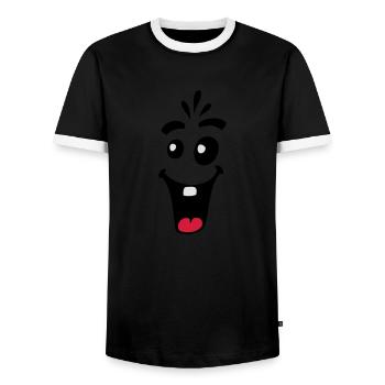 Lachendes Freundliches Glückliches Comic Gesicht - Männer Kontrast-T-Shirt - Schwarz/Weiß - Vorne - AI Model Female 172 light (172cm) & AI Model Male 178 light (178cm)