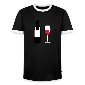 Wine Bottle - Men's Ringer Shirt - black/white - Front - AI Model Female 172 light (172cm) & AI Model Male 178 light (178cm)