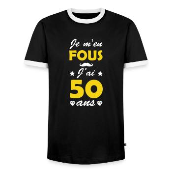 je m'en fous j'ai 50 ans / humour anniversaire 50 - T-shirt contrasté Homme - noir/blanc - Devant - AI Model Female 172 light (172cm) & AI Model Male 178 light (178cm)