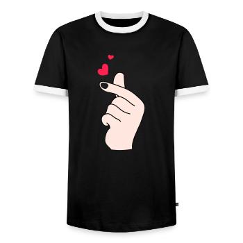 Cœurs de doigts 2 - T-shirt contrasté Homme - noir/blanc - Devant - AI Model Female 172 light (172cm) & AI Model Male 178 light (178cm)