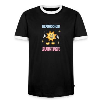 Hemorrhoid Survivor - Men's Ringer Shirt - black/white - Front - AI Model Female 172 light (172cm) & AI Model Male 178 light (178cm)
