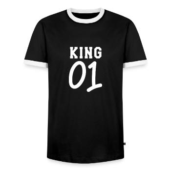 King 01 der Familie - Männer Kontrast-T-Shirt - Schwarz/Weiß - Vorne - AI Model Female 172 light (172cm) & AI Model Male 178 light (178cm)