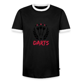 darts - Men's Ringer Shirt - black/white - Front - AI Model Female 172 light (172cm) & AI Model Male 178 light (178cm)