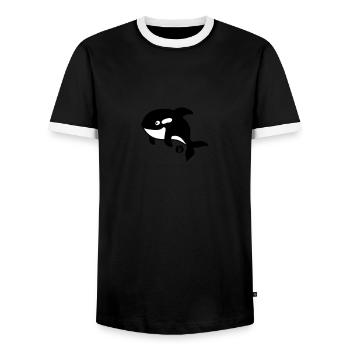 Orka - Orca - Wal - Whale - Men's Ringer Shirt - black/white - Front - AI Model Female 172 light (172cm) & AI Model Male 178 light (178cm)