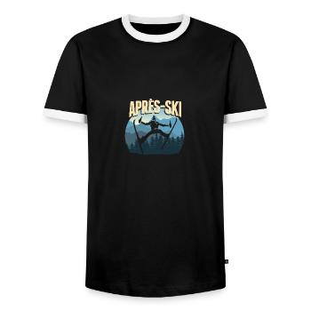 Apres Ski - Winter Sports Skiers Quote Gift - Men's Ringer Shirt - black/white - Front - AI Model Female 172 light (172cm) & AI Model Male 178 light (178cm)