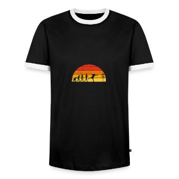 Disc Golf - Disc Golfing Player Ultimate Frisbee - Men's Ringer Shirt - black/white - Front - AI Model Female 172 light (172cm) & AI Model Male 178 light (178cm)