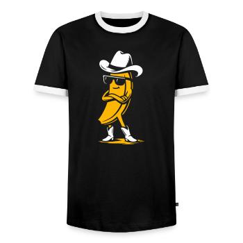 Cowboy Banana with Attitude - Men's Ringer Shirt - black/white - Front - AI Model Female 172 light (172cm) & AI Model Male 178 light (178cm)