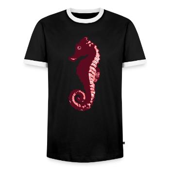 Sea Horse design - Men's Ringer Shirt - black/white - Front - AI Model Female 172 light (172cm) & AI Model Male 178 light (178cm)