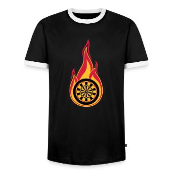fire target burn flames hot association log - Men's Ringer Shirt - black/white - Front - AI Model Female 172 light (172cm) & AI Model Male 178 light (178cm)