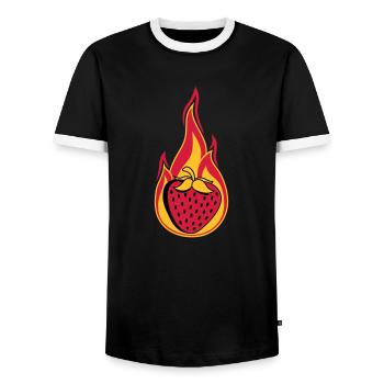 feu feu brûlure chaud chaud fraise fruité l - T-shirt contrasté Homme - noir/blanc - Devant - AI Model Female 172 light (172cm) & AI Model Male 178 light (178cm)