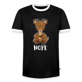 Nope Funny Lazy Deer - Men's Ringer Shirt - black/white - Front - AI Model Female 172 light (172cm) & AI Model Male 178 light (178cm)