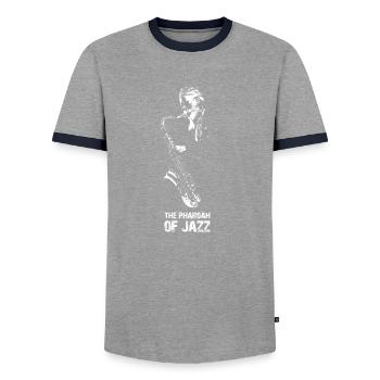 The Pharoah of Jazz - Men's Ringer Shirt - grey/navy  - Front - AI Model Female 172 light (172cm) & AI Model Male 178 light (178cm)