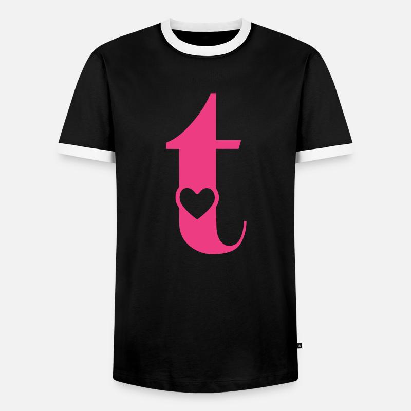 Buchstabe t Anfangsbuchstabe mit Herz - Männer Kontrast-T-Shirt - Schwarz/Weiß