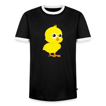 Young Little Yellow Chick Chicken Chicken Farmer - Men's Ringer Shirt - black/white - Front - AI Model Female 172 light (172cm) & AI Model Male 178 light (178cm)