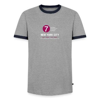 new york city metro train 7 times flushing queens - Men's Ringer Shirt - grey/navy  - Front - AI Model Female 172 light (172cm) & AI Model Male 178 light (178cm)