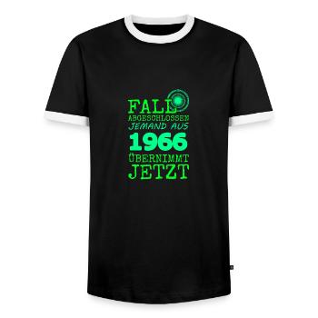 Fall 1966 - Männer Kontrast-T-Shirt - Schwarz/Weiß - Vorne - AI Model Female 172 light (172cm) & AI Model Male 178 light (178cm)