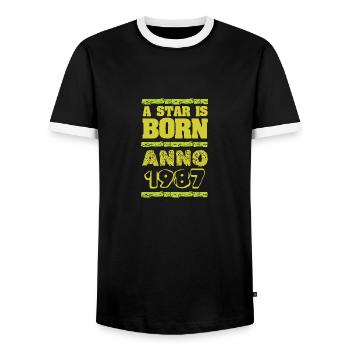 1987 - Männer Kontrast-T-Shirt - Schwarz/Weiß - Vorne - AI Model Female 172 light (172cm) & AI Model Male 178 light (178cm)