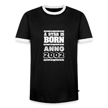 2002 - Men's Ringer Shirt - black/white - Front - AI Model Female 172 light (172cm) & AI Model Male 178 light (178cm)