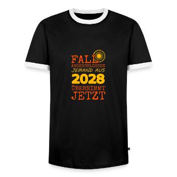 abgeschlossen 2028 - Männer Kontrast-T-Shirt - Schwarz/Weiß - Vorne - AI Model Female 172 light (172cm) & AI Model Male 178 light (178cm)