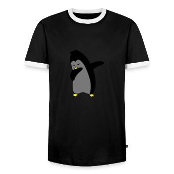 Penguin Dabbing 02 - Men's Ringer Shirt - black/white - Front - AI Model Female 172 light (172cm) & AI Model Male 178 light (178cm)