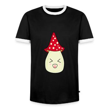 Mushroom fly agaric red with face - Men's Ringer Shirt - black/white - Front - AI Model Female 172 light (172cm) & AI Model Male 178 light (178cm)