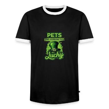 St Patricks Day Pets Make Everyday Feel Lucky - Men's Ringer Shirt - black/white - Front - AI Model Female 172 light (172cm) & AI Model Male 178 light (178cm)