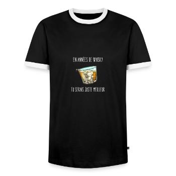 en années de whisky - T-shirt contrasté Homme - noir/blanc - Devant - AI Model Female 172 light (172cm) & AI Model Male 178 light (178cm)