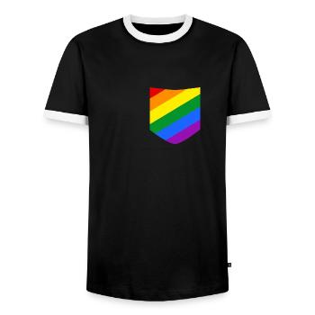 LGBT Rainbow Flag Pocket Chest Bag Gifts - Men's Ringer Shirt - black/white - Front - AI Model Female 172 light (172cm) & AI Model Male 178 light (178cm)