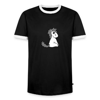 fohlen süßes niedliches sitzendes comic cartoon po - Männer Kontrast-T-Shirt - Schwarz/Weiß - Vorne - AI Model Female 172 light (172cm) & AI Model Male 178 light (178cm)