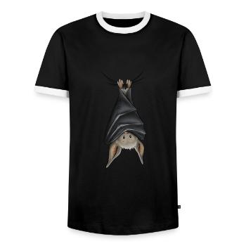Lustig chillende kopfüber hängende Fledermaus - Männer Kontrast-T-Shirt - Schwarz/Weiß - Vorne - AI Model Female 172 light (172cm) & AI Model Male 178 light (178cm)